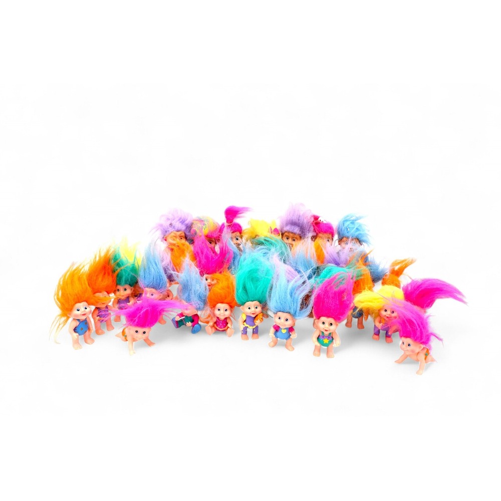 Lot of 25 Small Troll Dolls with Brightly Colored Hair Toy Figurines for Kids